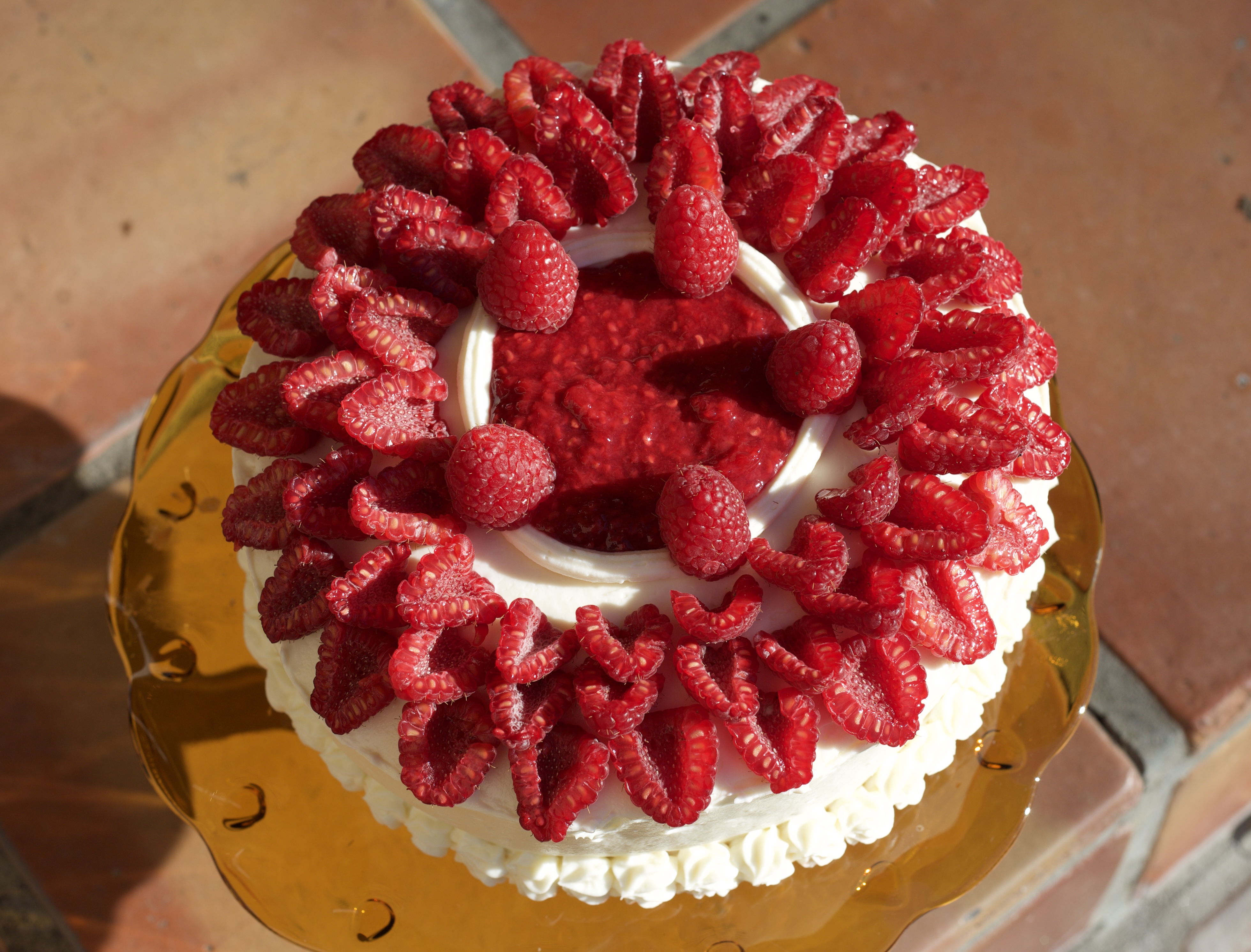 Gluten free raspberry ricotta cream cheese cake